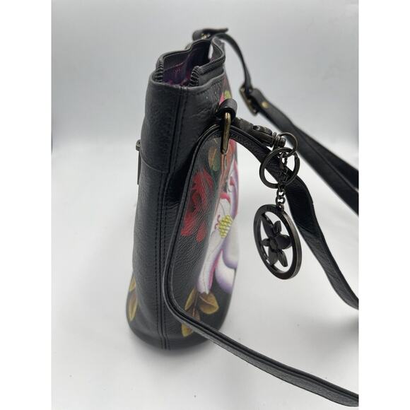 Anuschka Hand Painted Leather Top to Side Zip Crossbody Bag-Dreamy Blossoms-NWT - Picture 5 of 13